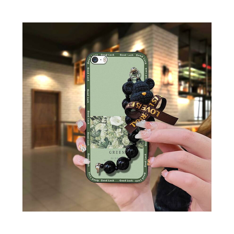 Phone Case Compatible With Iphone 5/5S/Se Â Cartoon Silicone Soft Case, Skin-Friendly, Dirt-Resistant, Black Pearl Pendant, Bear Bracelet, White,Black 9493189671467