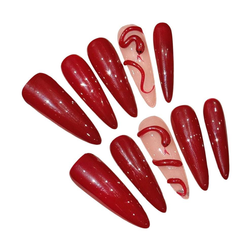 Bright-Home (M) Glossy Red Long Pointed Head Press On Nails Durable & Never Splitting Comfort Fake Nails For Professional Nail Art Salon
