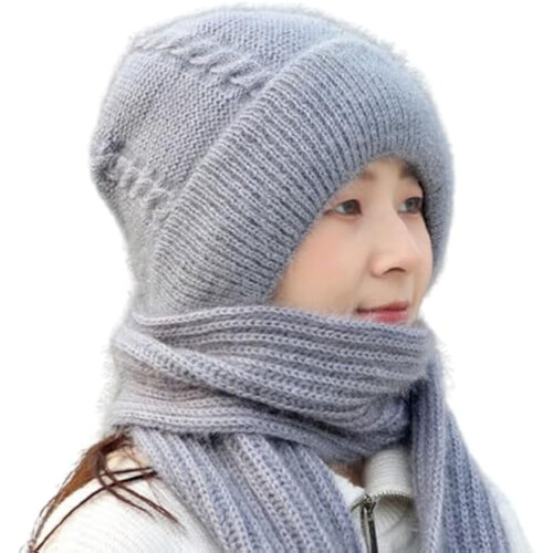 Sciarpa con cappuccio da donna in maglia, antivento, grigia