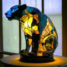 Lampe chat vintage LED en vitrail, veilleuse alimentée par USB