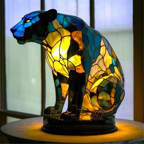 Lampe chat vintage LED en vitrail, veilleuse alimentée par USB