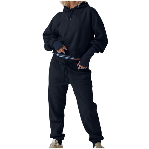 Γυναικείο σετ φόρμας από ιαπωνικό πετσί, Cozy2-Piece, με μακριά μανίκια και στρογγυλή