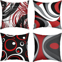 4er-Pack geometrische, wendbare Kissenbezüge (45 x 45 cm) in Rot/Grau/Schwarz, gestreift, abstraktes Muster, für die Wohnzimmerdekoration