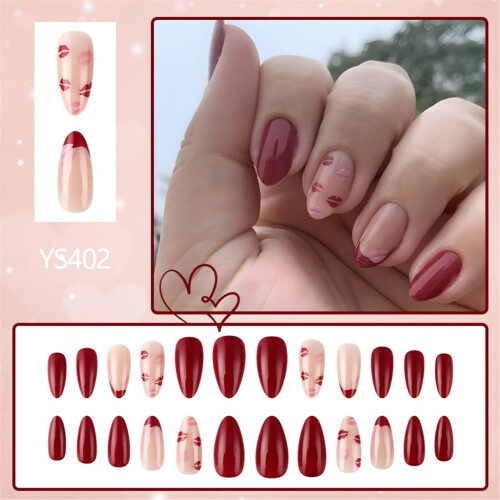 Valentines Day False Nails Medium Almond 24 pcs 1