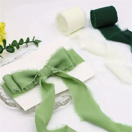 Håndlavet chiffon silkebånd 3 stk. 3,5 cm x 5,5 meter 1