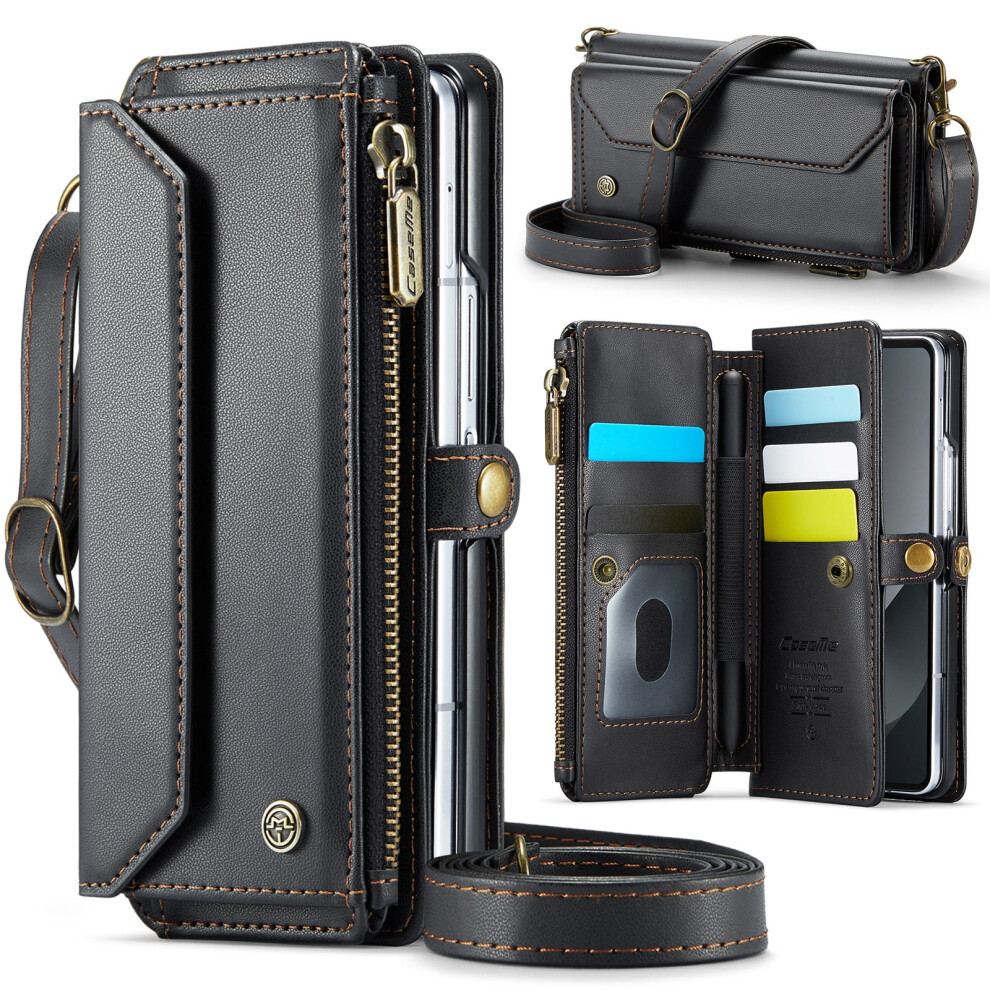 Allytechgroup Crossbody Purse Wallet Case For Compatible With Samsung Galaxy Z Fold 3 Â Rfid Blocking, Zipper Pocket, Shockproof, Black 9493189673744