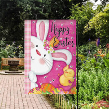 Bandiera da giardino con simpatici coniglietti e uova di Pasqua, bandiera in tela per feste all'aperto (Q, poliestere)