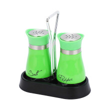 Stainless Steel Salt & Pepper Shaker Set with Glass Bottles, 2-Piece + Seasoning Rack, Compatible with Dining Tables, Motorhomes, Camping, BBQ