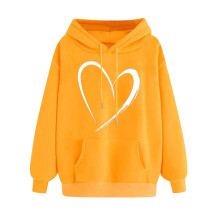 Womens Hooded Sweatshirt Heart Printed Hooded Drawstring Long Sleeve Pocket Tops Trendy Casual Hoodies