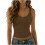 Γυναικείο Crop Top χωρίς ραφές με V λαιμόκοψη, στενή γραμμή, καφέ L 1