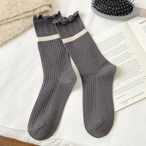 Ruffle Socks for Women Dark Gray Ankle Socks 1