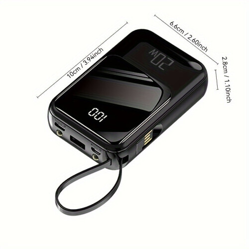 Mini batería externa de 20 W con linterna, pantalla digital y cable – Compatible con iPhone, Samsung y Android. 2