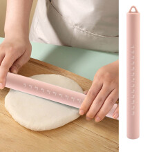 Non-Stick Silicone Rolling Pin with Measurement Marks, 10" Stainless Steel Core, for Dough/Pizza/Fondant – Easy Clean, Hanging Hole (Pink)