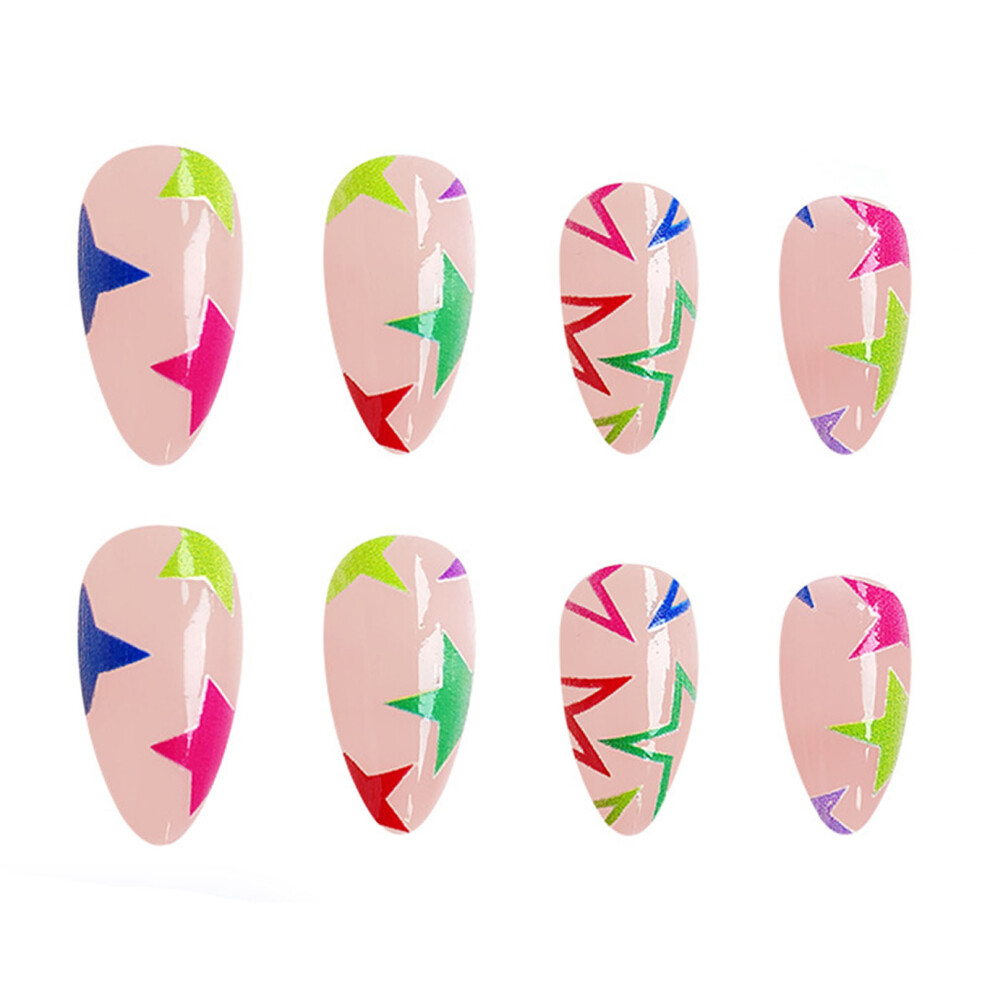 Dachuang Beauty Pink Star Print Fake Nails - Smooth Edge