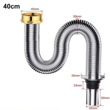 Bathroom 40/60cm Stainless Steel Sink Siphon Waste Drain Flexible Pipe Hose