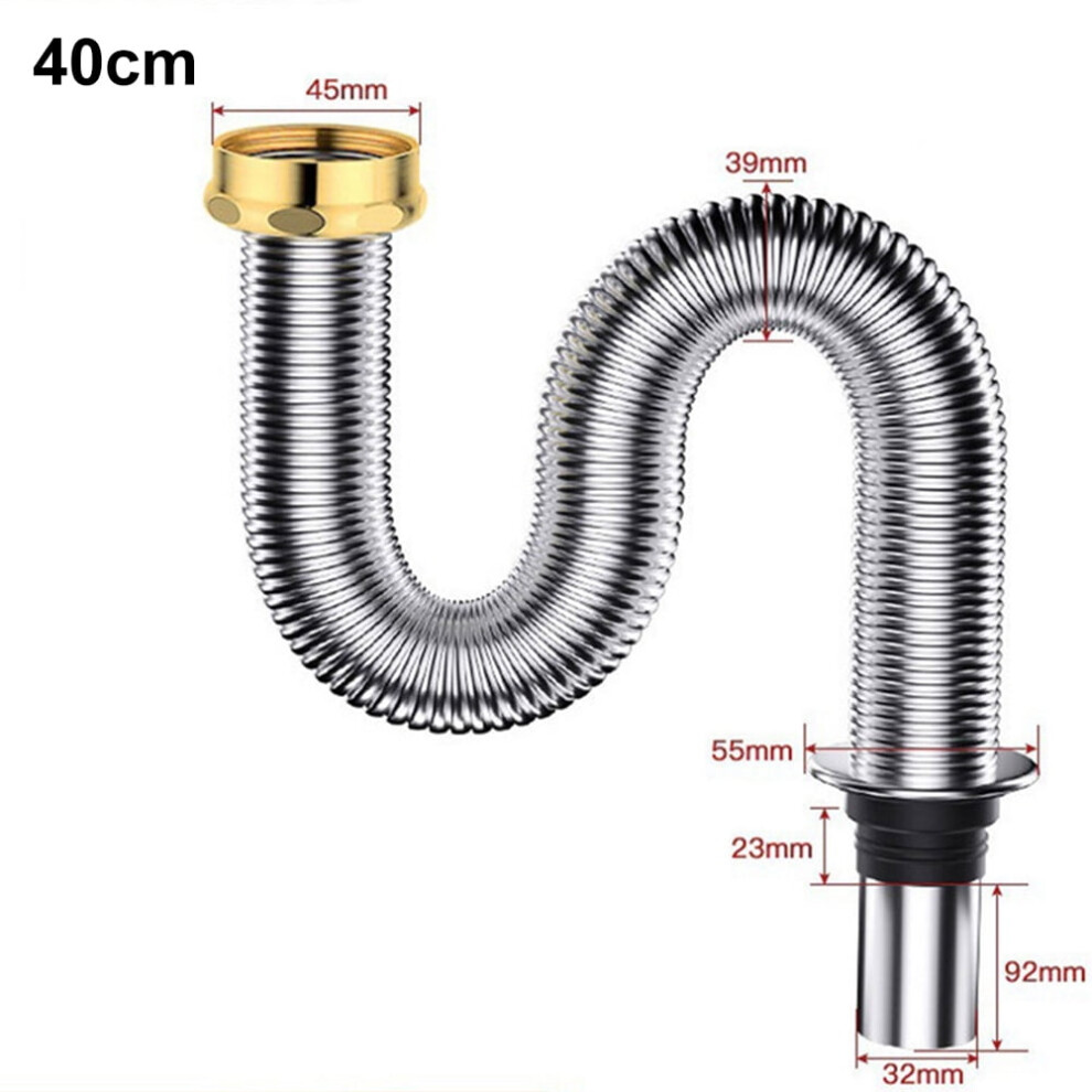 Bathroom 40/60Cm Stainless Steel Sink Siphon Waste Drain Flexible Pipe Hose 9464372718221