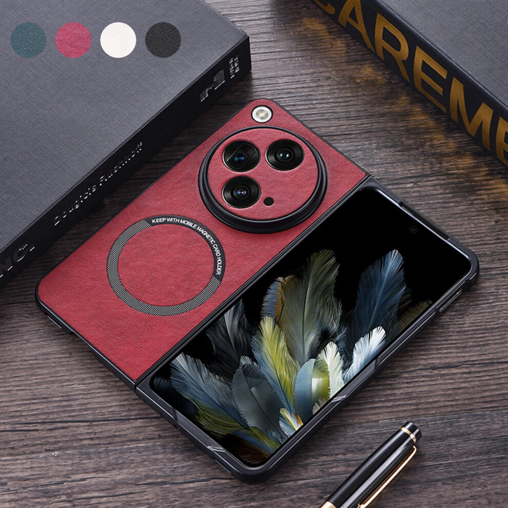 Magnetic Case For Compatible With Oneplus Open 2023, Magsafe-Compatible, Pu Leather, Shockproof, Wireless Charging, Ultra-Thin, Red 9493189670651