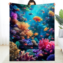Tropical Fish Coral Reef Flannel Blanket, 40x50in – Soft, Warm, Durable for Bed, Sofa, Travel, Camping; Multi-purpose Gift
