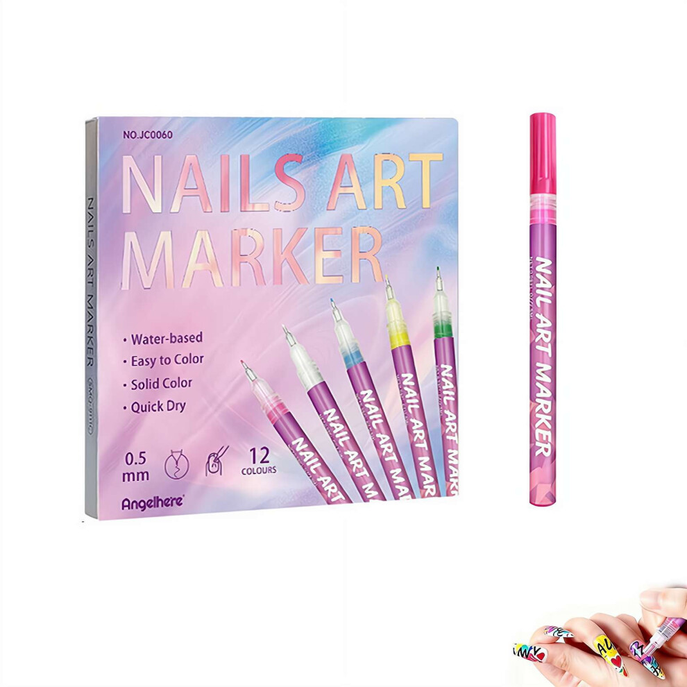 Nail Art Pen Set 12 Colors 0.5mm Fine Tip Quick-Dry