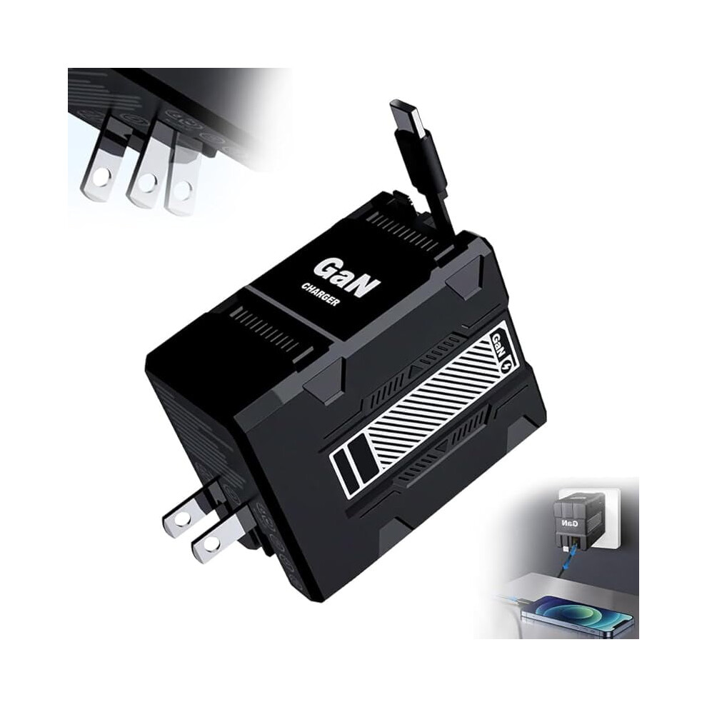Gan 120W 2-In-1 Fast Charger With Retractable Foldable Plug White 9341593015882