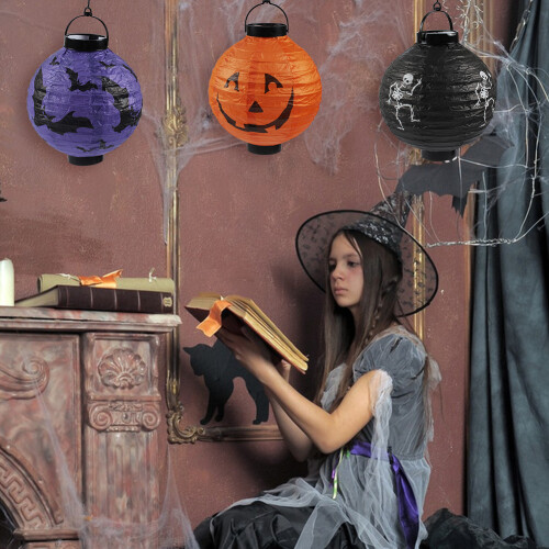 6 τεμάχια χάρτινα φαναράκια για το Halloween – κολοκύθα, αράχνη και λαμπερά κρεμαστά 1