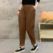 Damen-Freizeithose in Übergröße mit hohem Bund – Elastischer Bund, lockere Passform, Oversized-Schnitt, einfarbig, lange, weiche