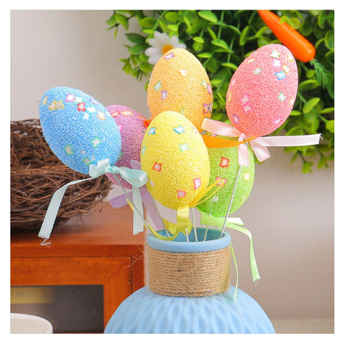 Patterned Foam Easter Eggs with Stems, Simulation Eggs for Holiday Card Scenes and DIY Decoration Layouts 1