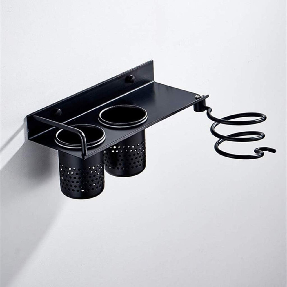 Wall Mounted Shelf Aluminum Hair Dryer Hanging Rack Organizer Spiral Hair Care Tools Blow Dryer Holder with 2 Cups