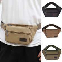 Waist Bag Large Capacity Water Repellent Adjustable Anti-Scratch Canvas Casual Large Phone Belt Bag Outdoor Sports,Coffee