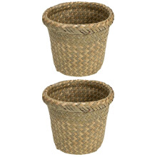 Set of 2 Trash Bin Wastebasket Sundries Wicker Material