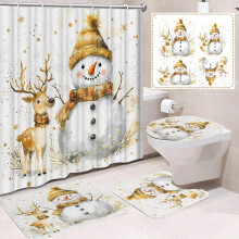 Ensemble de salle de bain de Noël : rideau de douche, tapis de bain et protège-toilettes.