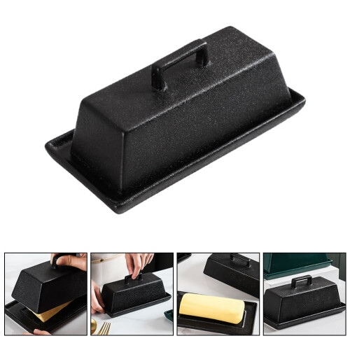 Ceramic Butter Dish with Lid and Tray - Black 1