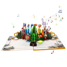 3D Popup Christmas Tree Card with Light and Music Foldable Greeting Postcard