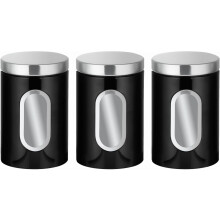 3-Piece Kitchen Jar Set - Suitable for Sugar, Tea, Coffee, etc - Multi-Food Storage Jars - Black