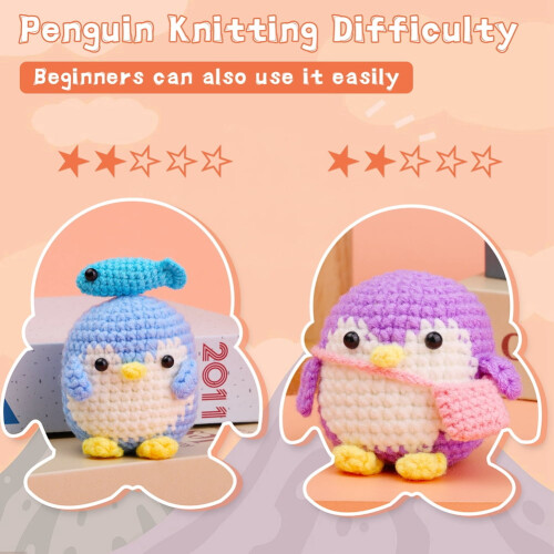 Complete Penguin Doll Crochet Set for Beginners – Step-by-Step Video, DIY Craft Kit, Grey 2
