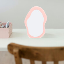 Pink Makeup Mirror with Wavy Frame Desktop Vanity