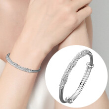 Sterling Silver Adjustable Bangle Bracelet for Women – 925 Silver Cuff, Compatible with Mom, Wife, Teens – Valentine's & Mother's Day