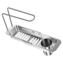 Telescopic Sink Storage Rack with Towel Hanger & Filter Bucket – Stainless Steel, Adjustable, Compatible with Most Sinks