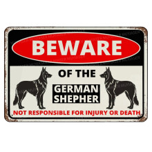 Beware Of The Dog German Shepherd Metal Sign, 8x12", Aluminum, Outdoor Yard/Fence/Wall Decor, Compatible with Garden & Farm