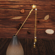 (Qimei【Long Golden Style】) Vintage Pearl Hair Sticks, Floral Hair Accessories