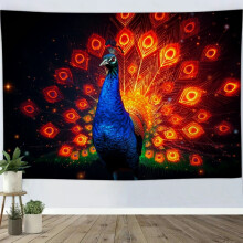 Fantasy Peacock in Full Display Pattern Tapestry, Vibrant Peacock Feather Wall Art for Bedroom, Living Room, Dorm, or Apartment Decor - 80x60in