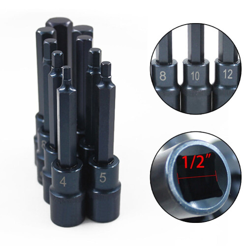 Complete Set Of 9 Optional Sizes Hex Socket Wrench Screwdriver 1/2 Drive 1