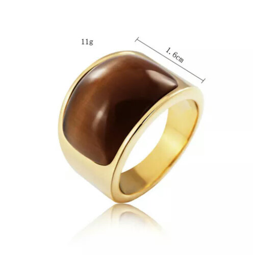 Gold-Plated Stainless Steel Brown Stone Ring 2