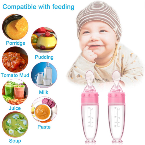 Silicone Baby Spoons with Standing Base 2 Pieces Pink 2