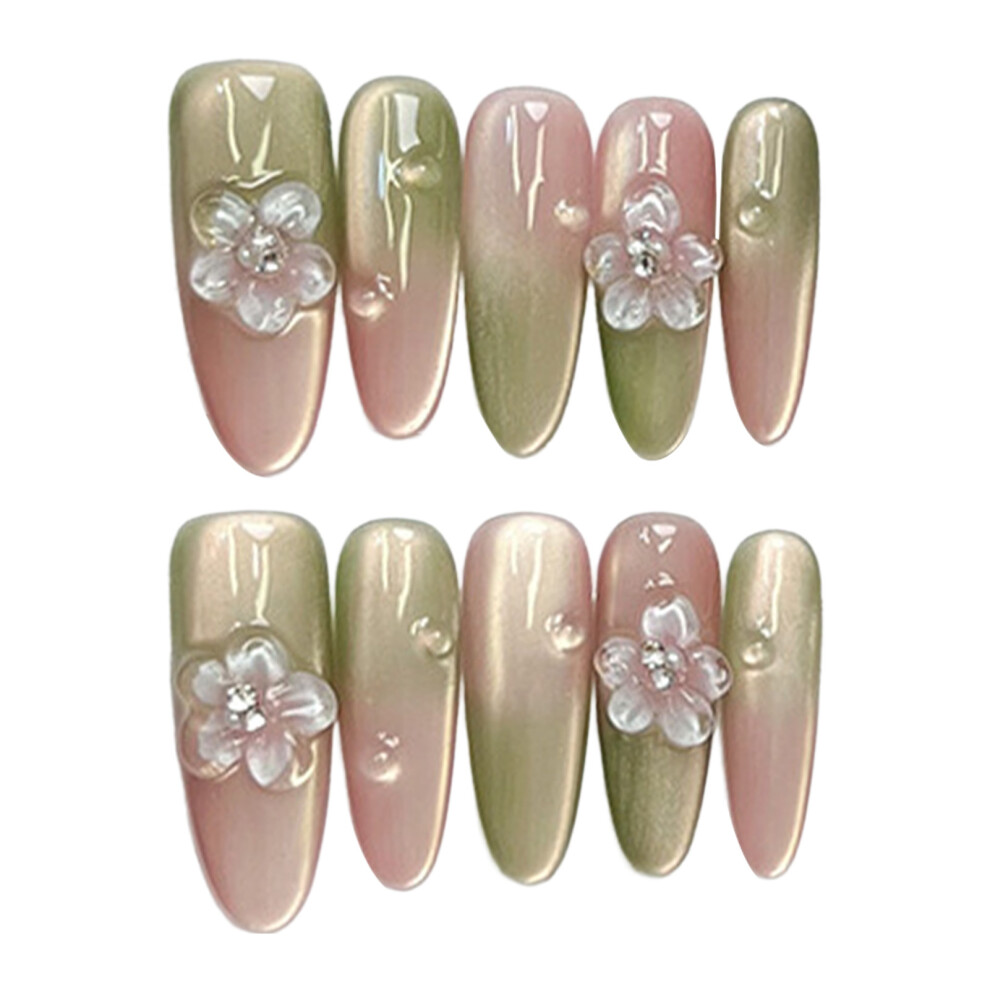 Dachuang Beauty Pink (M) 10Pcs Green Press On Nails Reusable