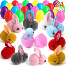24-Pack Colorful Easter Egg Fillers with Bunny Plush Toys – Easter Basket Stuffers, Mini Stuffed Animals for Kids, Party Favors