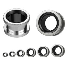 1 par kirurgiskt stål dubbelt utsvängda tunnelöronmålare piercingsträckare smycken - silver och svart - 12 mm