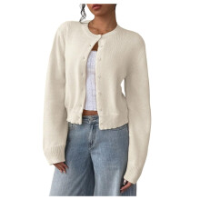 Gilet court Ă manches longues et col rond pour femme, en maille mignonne