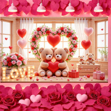 Banner de San Valentín con temática de Cupido – Fondo con estampado de corazones rojos para cenas románticas y celebraciones en pareja,