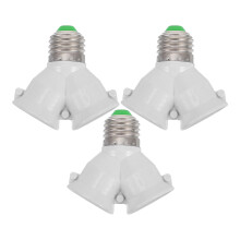 3pcs E27 to 2 E27 Lamp Base Fireproof Material Holder Converter Extender Socket Y Shape Splitter Adapter Light Base for LED Bulb (White)